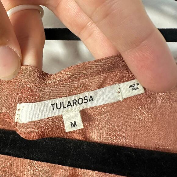 Tularosa Dress Edie Mini Smocked Ruffle Long Sleeve Satin Printed Rust Copper M - Picture 4 of 8